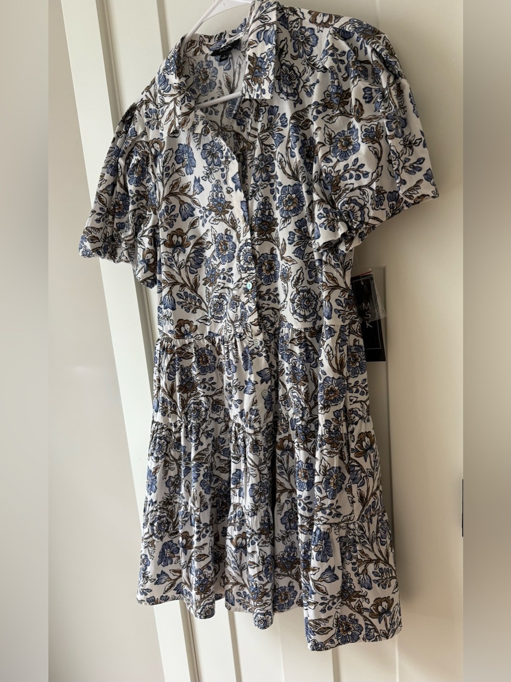 MSK White Dress with Blue and Brown Floral Print